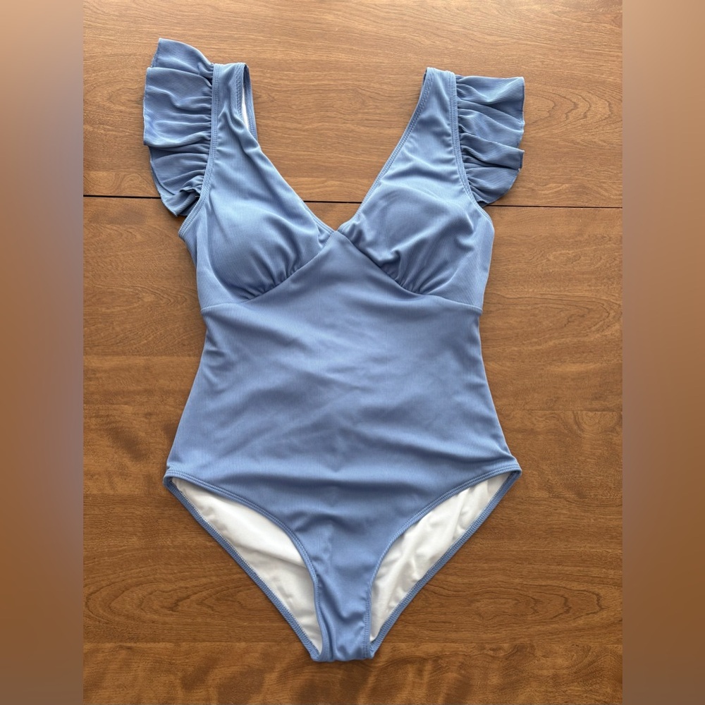 Blue Ruffled One-Piece Swimsuit